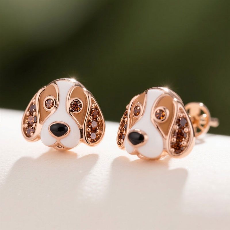 Anyes Basset Hound Enamel Coffee Stud Earrings