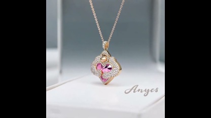 Anyes Gemstone Monkey Embraces Pink Heart Necklace