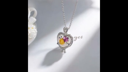 Anyes Happy Boiled Egg Embraces Pink Heart Enamel Necklace