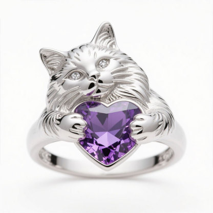Anyes Heart-cut Amethyst Persian Cat Cocktail Ring