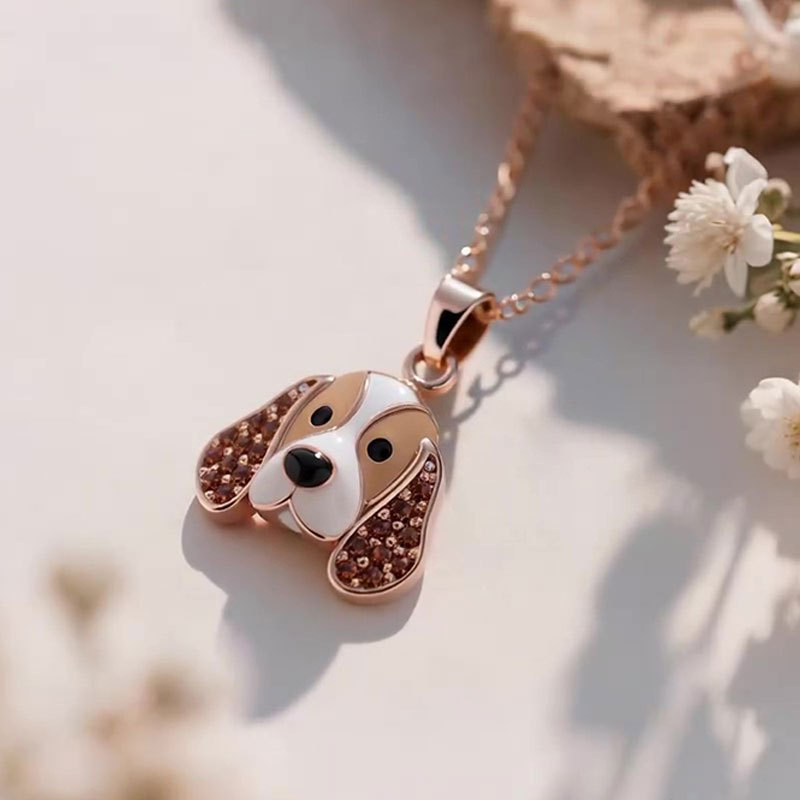 Anyes Basset Hound Enamel Coffee Necklace