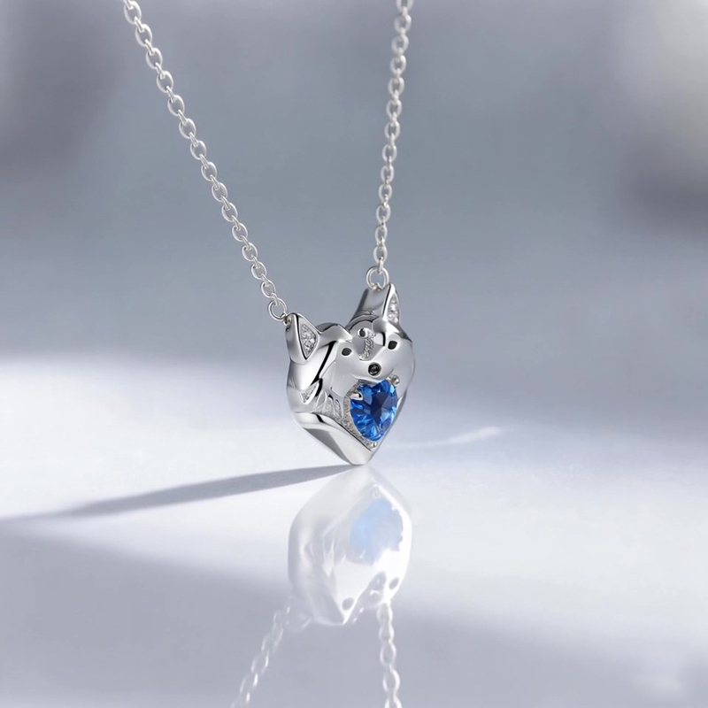 Anyes Cuddling Husky Dogs Embrace Love Heart Birthstone Necklace