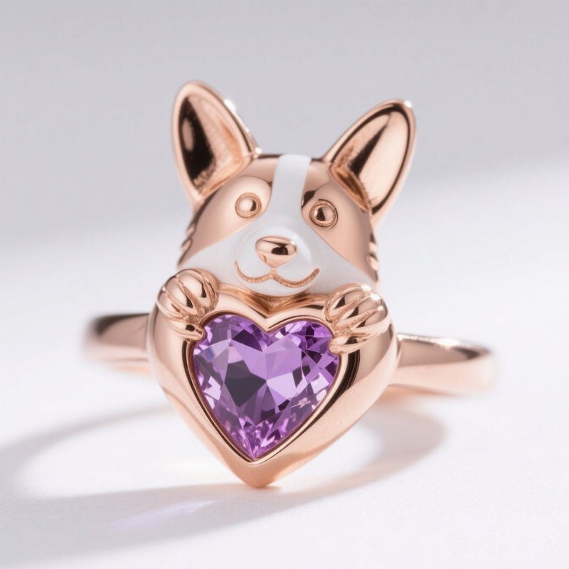 Anyes Corgi Embraces Love Heart Cocktail Ring