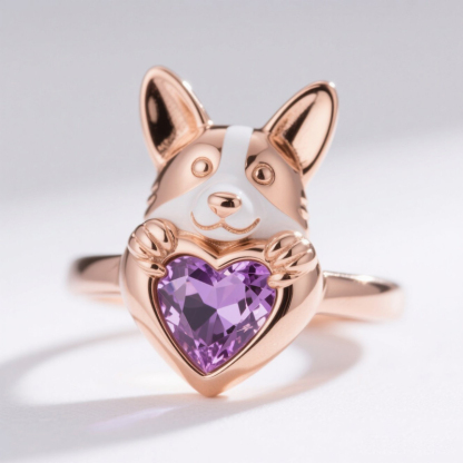 Anyes Corgi Embraces Love Heart Cocktail Ring
