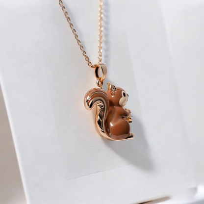 Anyes Squirrel Enamel Pendant Necklace