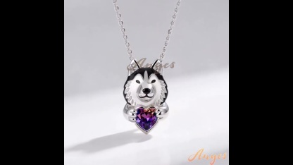 Anyes Husky Dog Embraces Love Heart Birthstone Necklace