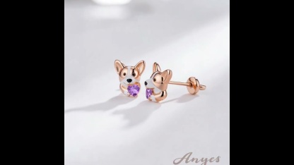 Anyes Corgi Embraces Love Heart Stud Earrings