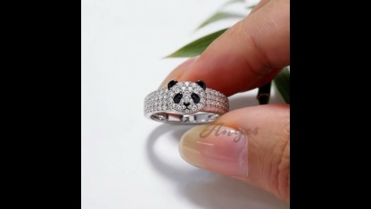 Anyes Panda Black Enamel Cocktail Ring