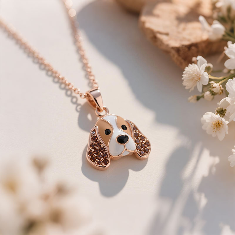 Anyes Basset Hound Enamel Coffee Necklace