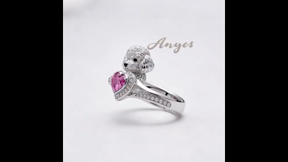 Anyes Poodle Embraces Love Halo Pink Heart Cocktail Ring