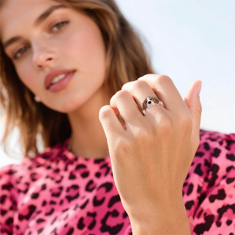 Anyes Basset Hound Enamel Coffee Cocktail Ring