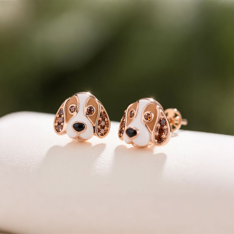Anyes Basset Hound Enamel Coffee Stud Earrings
