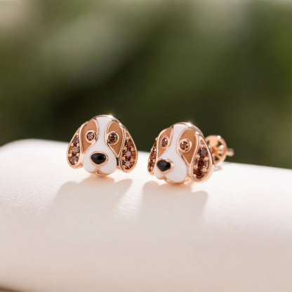 Anyes Basset Hound Enamel Coffee Stud Earrings