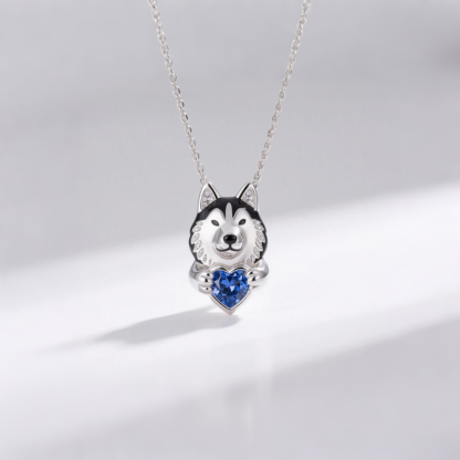 Anyes Husky Dog Embraces Love Heart Birthstone Necklace
