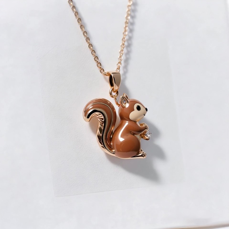 Anyes Squirrel Enamel Pendant Necklace