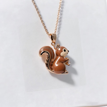 Anyes Squirrel Enamel Pendant Necklace