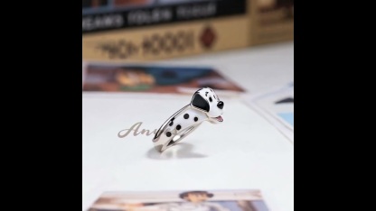Anyes Dalmatian Enamel Cocktail Ring