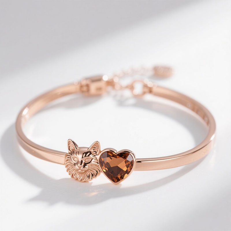 Anyes Coffee Heart Cut Maine Coon Bangle Bracelet