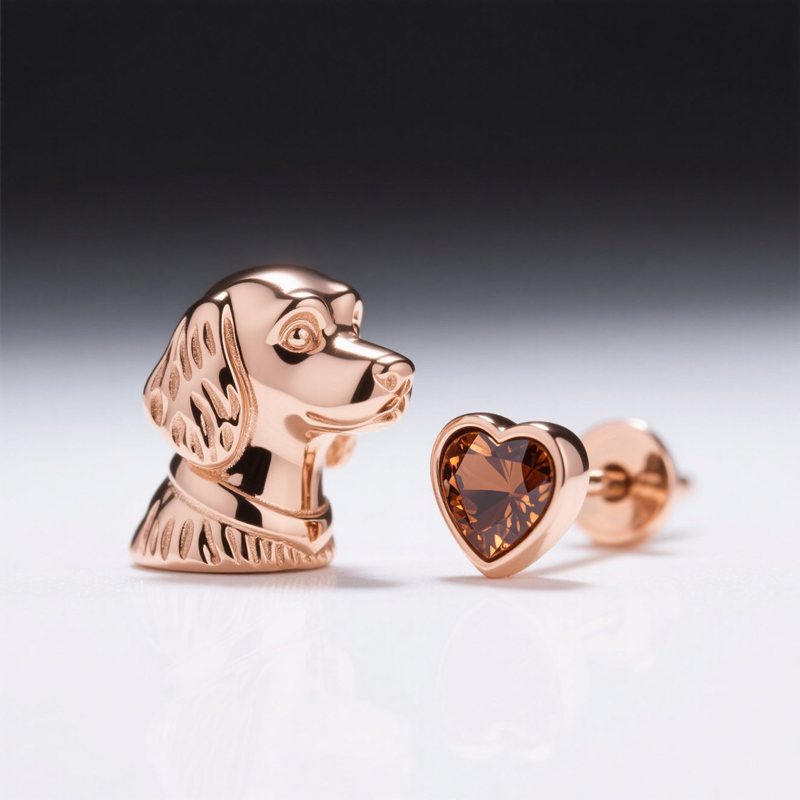 Anyes Cavalier King Charles Spaniel Coffee Heart Asymmetric Stud Earrings