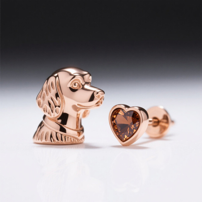 Anyes Cavalier King Charles Spaniel Coffee Heart Asymmetric Stud Earrings