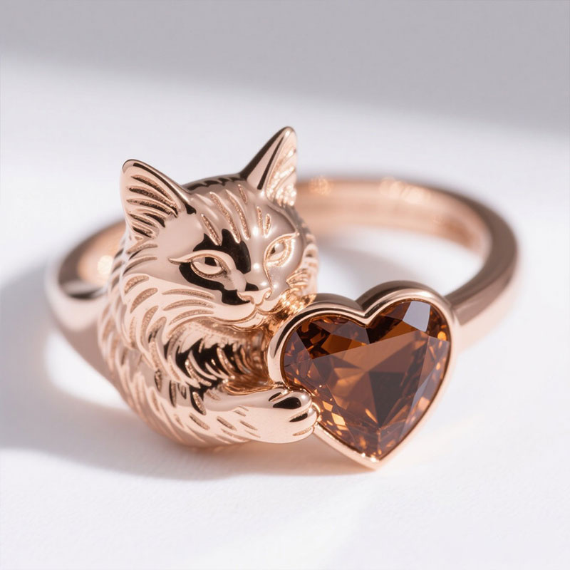 Anyes Coffee Heart Cut Maine Coon Cocktail Ring