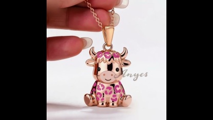 Anyes Pink Enamel Strawberry Highland Cow Necklace