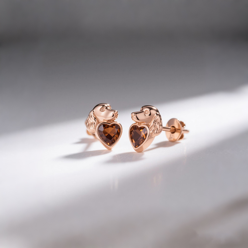 Anyes Cavalier King Charles Spaniel Coffee Heart Stud Earrings