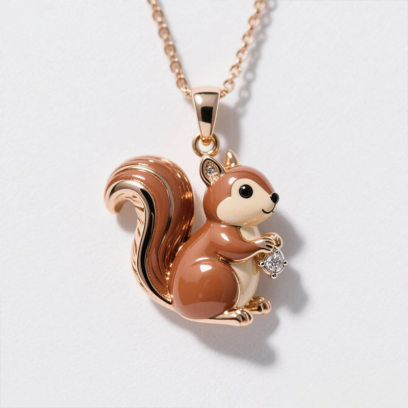 Anyes Squirrel Enamel Pendant Necklace