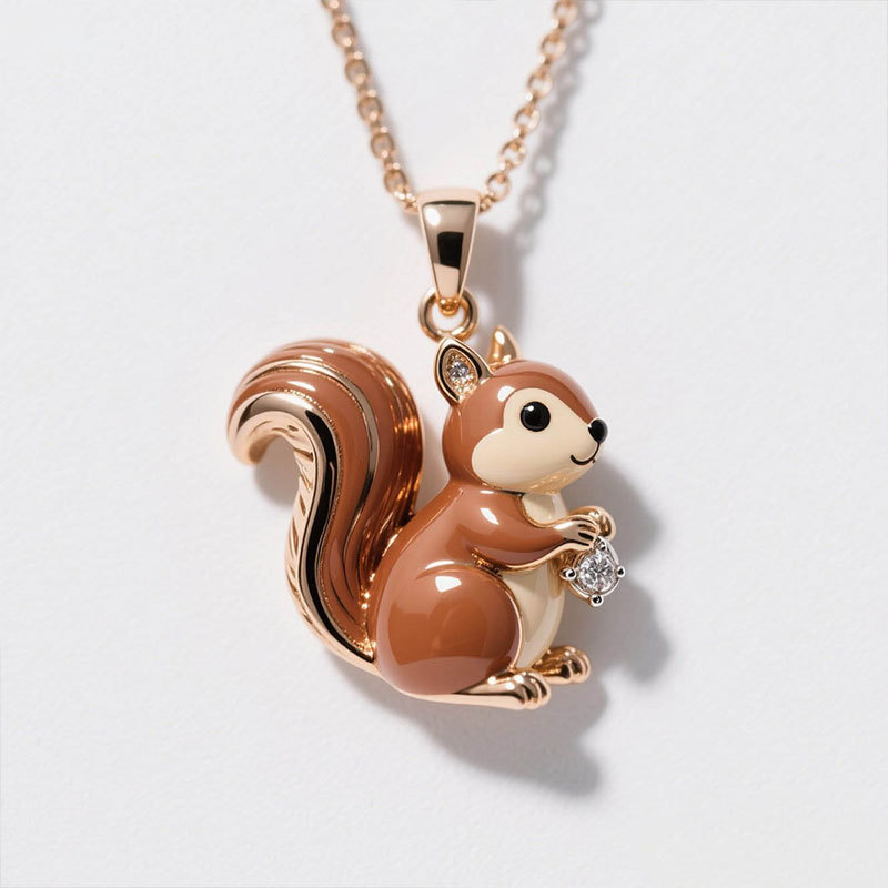 Anyes Squirrel Enamel Pendant Necklace