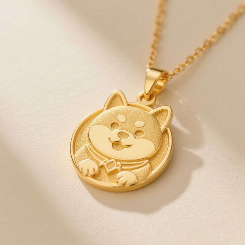 Anyes Shiba Inu Sandblasted Pendant Necklace