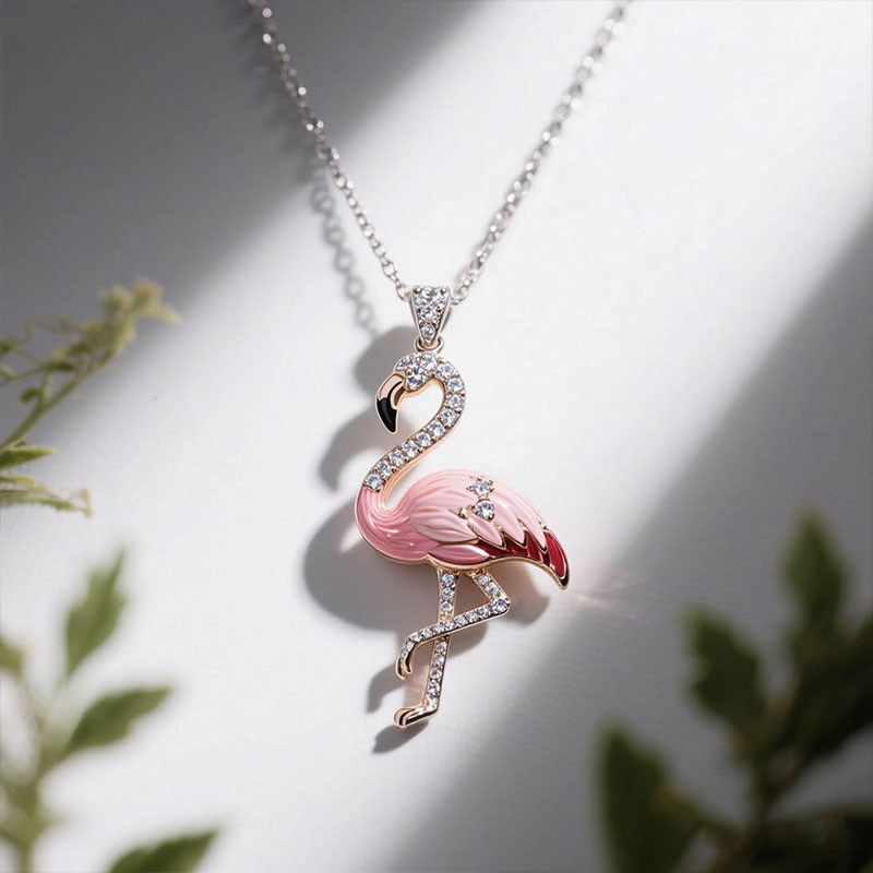 Anyes Flamingo Pink Enamel Pendant Necklace