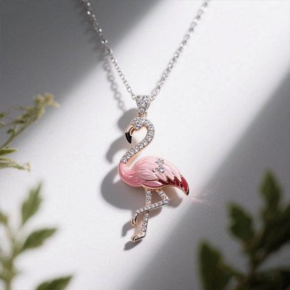 Anyes Flamingo Pink Enamel Pendant Necklace
