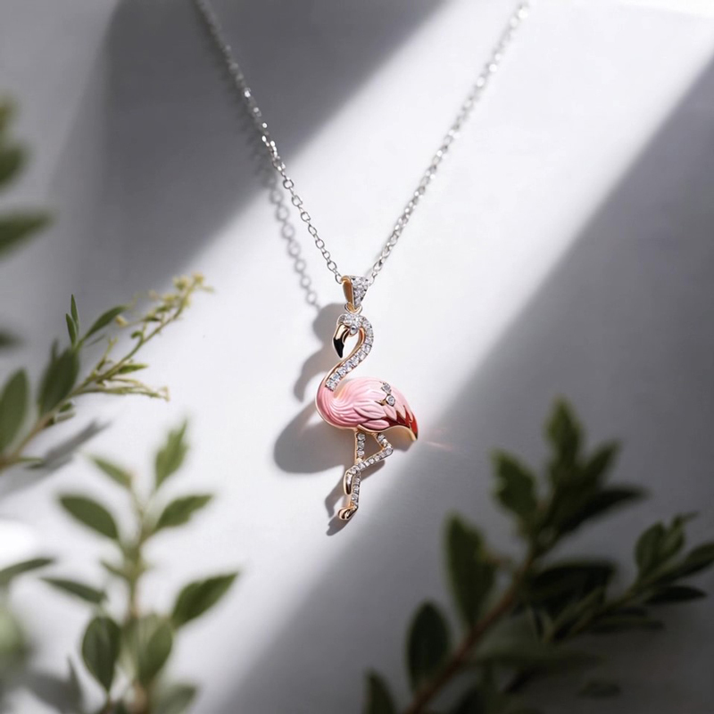 Anyes Flamingo Pink Enamel Pendant Necklace