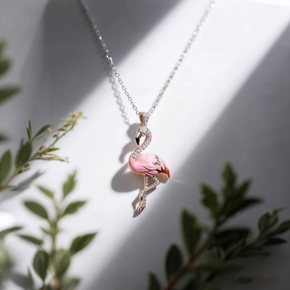 Anyes Flamingo Pink Enamel Pendant Necklace
