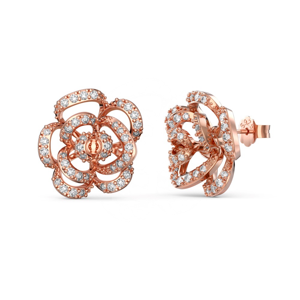Anyes Camellia Rose Hollow Design Stud Earrings Sterling Silver-Anyes
