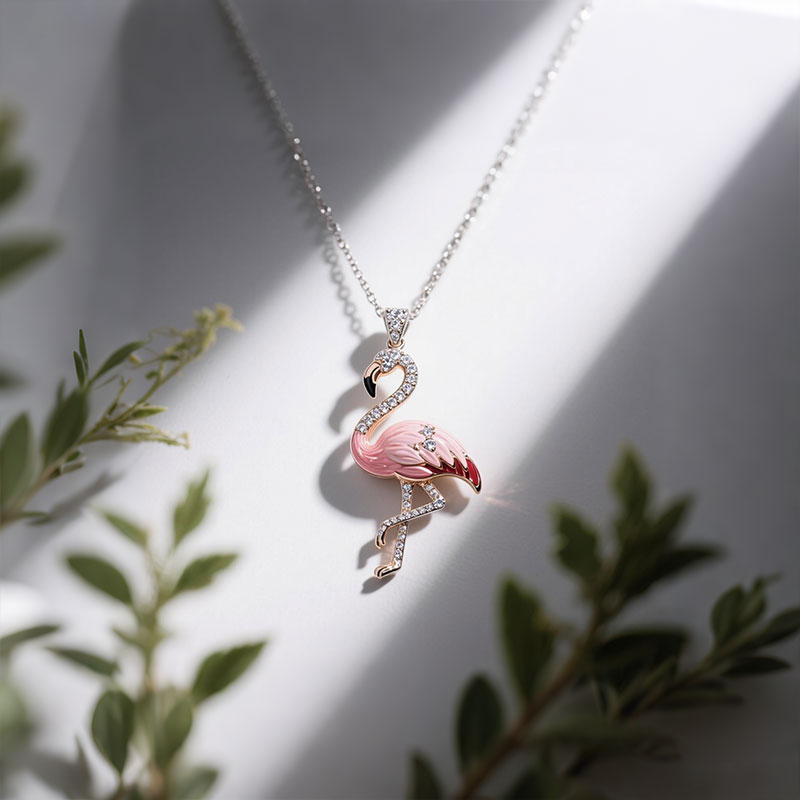 Anyes Flamingo Pink Enamel Pendant Necklace