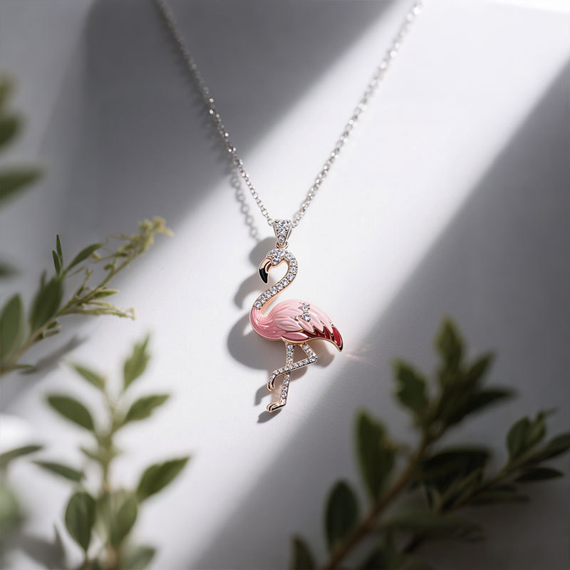 Anyes Flamingo Pink Enamel Pendant Necklace