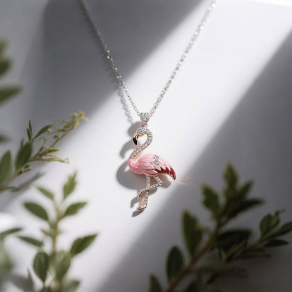 Anyes Flamingo Pink Enamel Pendant Necklace