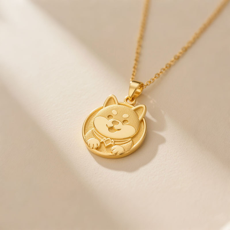 Anyes Shiba Inu Sandblasted Pendant Necklace