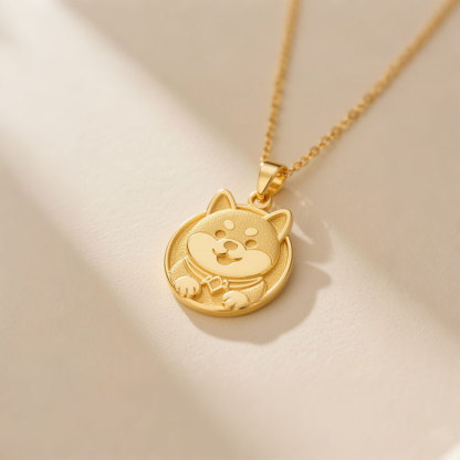 Anyes Shiba Inu Sandblasted Pendant Necklace