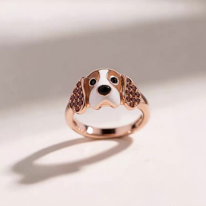 Anyes Basset Hound Enamel Coffee Cocktail Ring