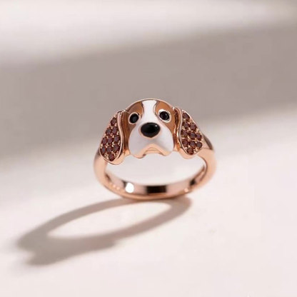 Anyes Basset Hound Enamel Coffee Cocktail Ring