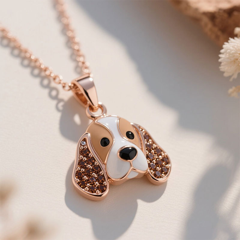 Anyes Basset Hound Enamel Coffee Necklace