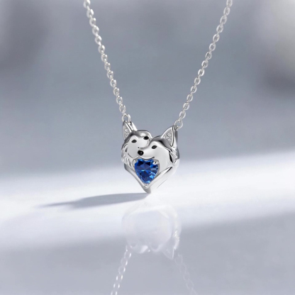 Anyes Cuddling Husky Dogs Embrace Love Heart Birthstone Necklace