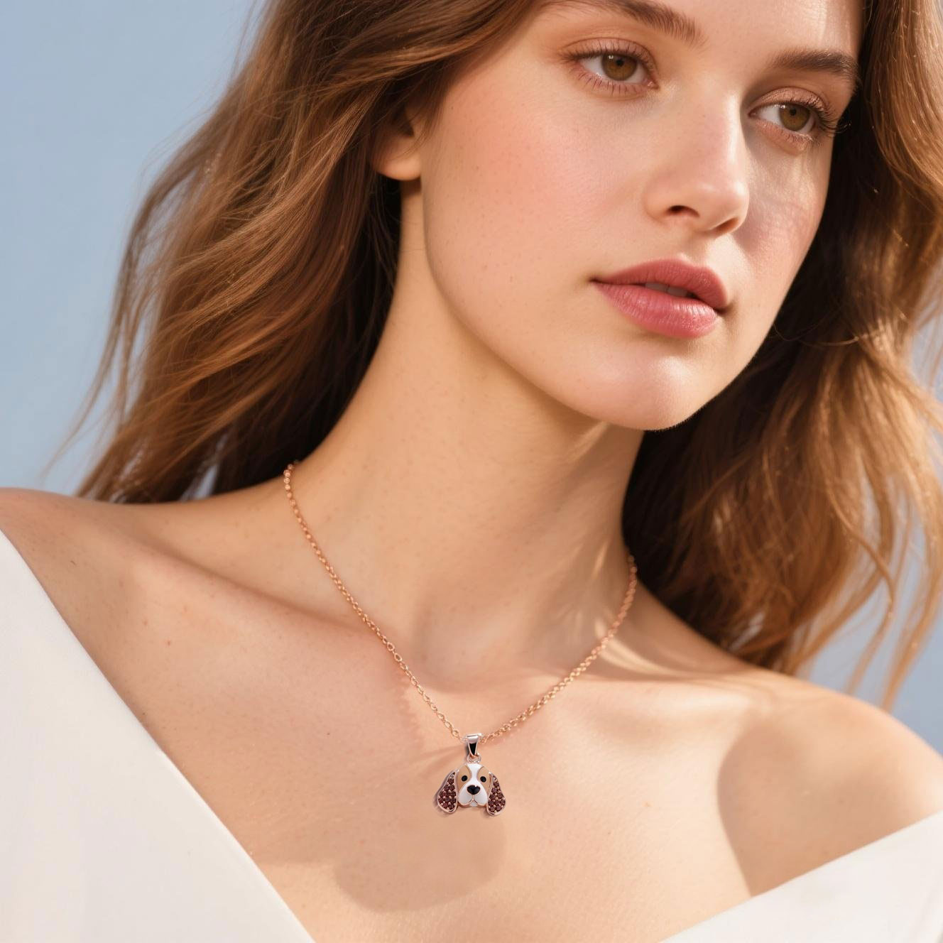 Anyes Basset Hound Enamel Coffee Necklace