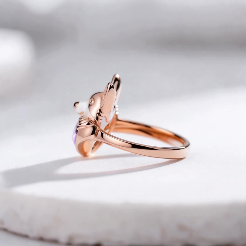 Anyes Corgi Embraces Love Heart Cocktail Ring