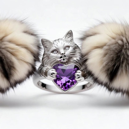 Anyes Heart-cut Amethyst Persian Cat Cocktail Ring