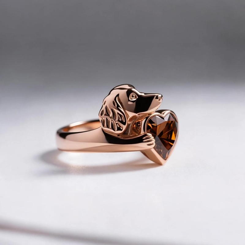 Anyes Cavalier King Charles Spaniel Embraces Love Coffee Heart Cocktail Ring