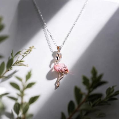Anyes Flamingo Pink Enamel Pendant Necklace