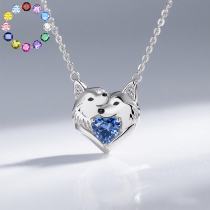 Anyes Cuddling Husky Dogs Embrace Love Heart Birthstone Necklace